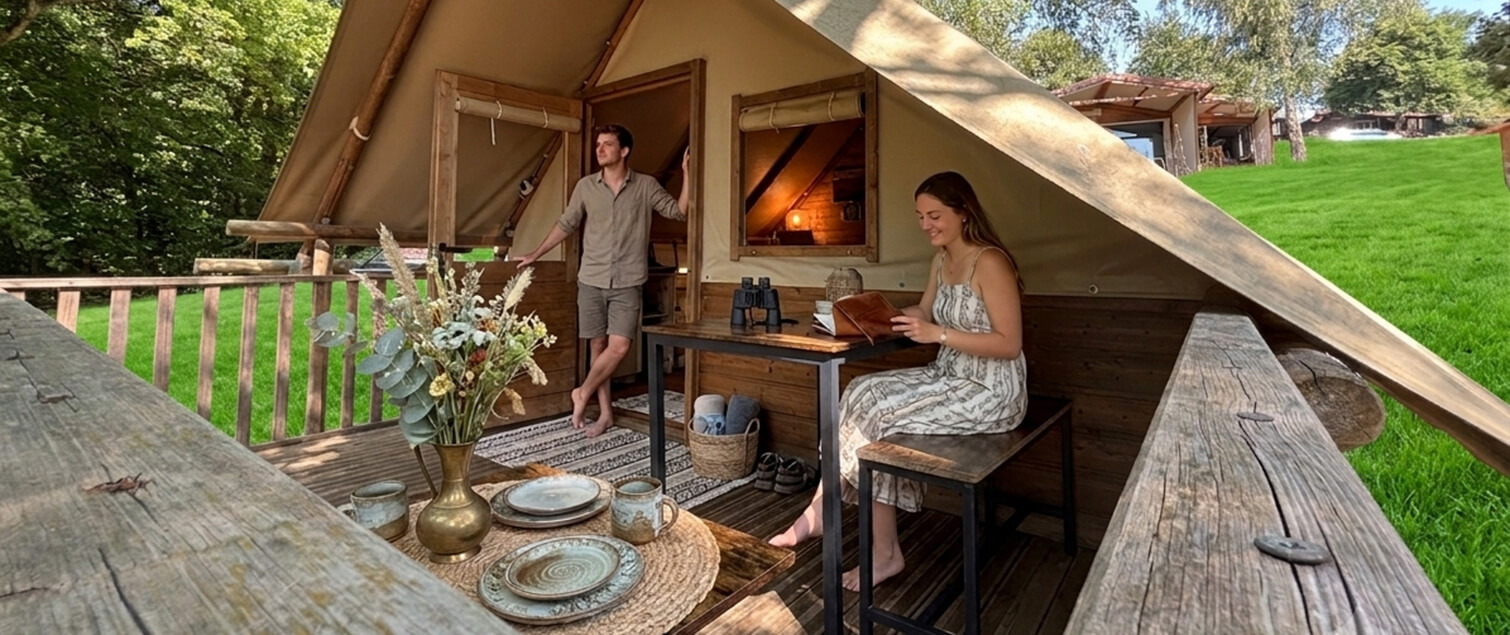 Tente toilé hébergement insolite en Bourgogne au camping de Saint-Point Lamartine en Saône-et-Loire